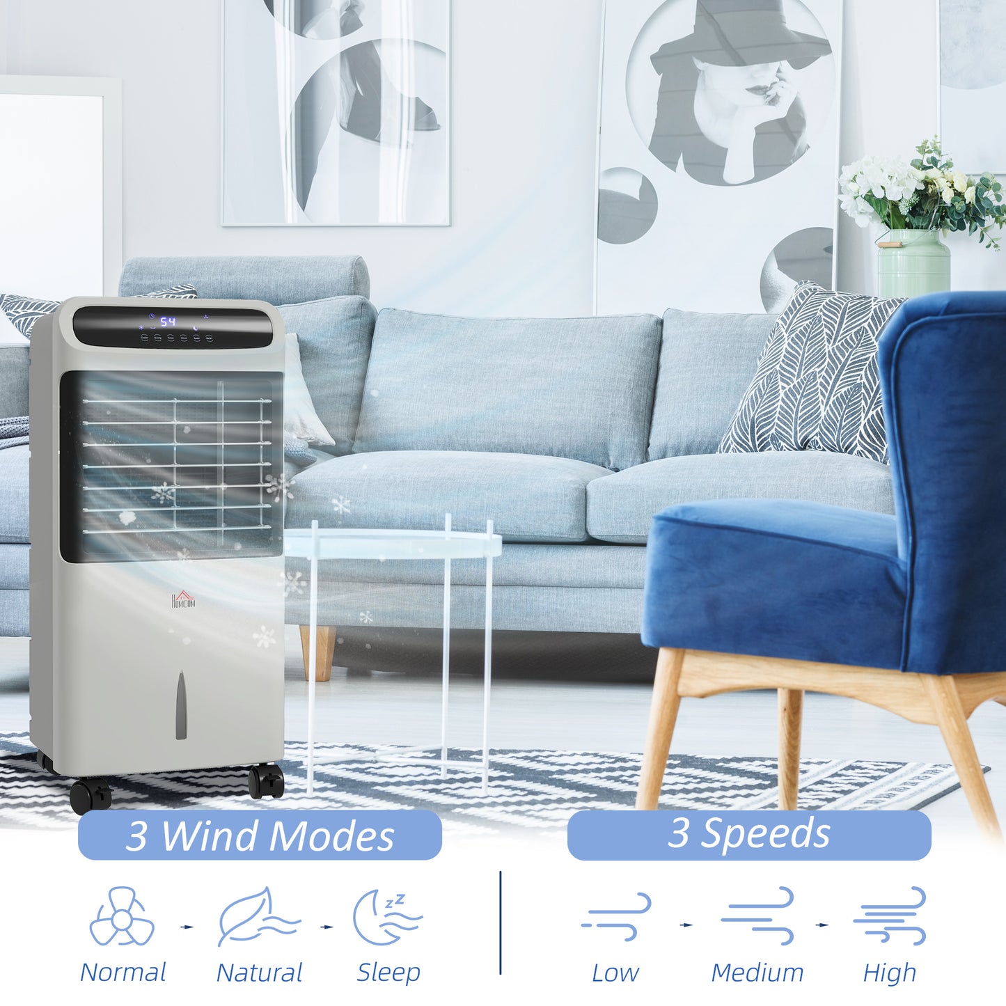 3-In-1 Ice Cooling Fan, Mobile Evaporative Air Cooler with Remote, Timer, Oscillating for Home Office, Bedroom, Gray