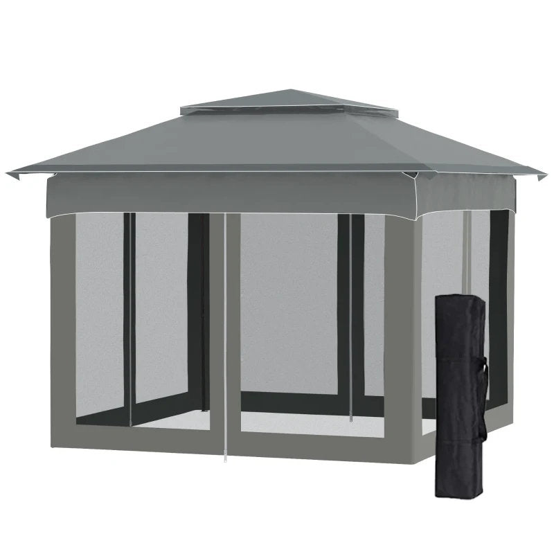 11x11 Outdoor Canopy, Portable Gazebo With Zipper Netting & Carry Bag Perfect For Backyard, Patio, Garden, Camping, Dark Gray