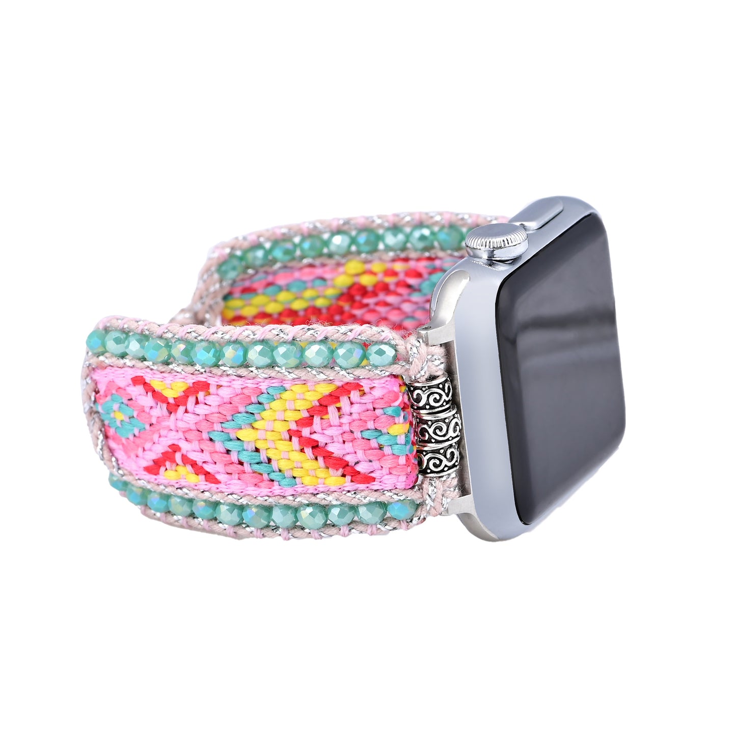 European And American-style Accessories Pink Nylon Webbing With Hand-woven Crystals