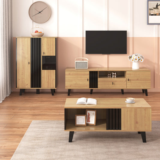 Living Room Furniture Set 3 Pieces  Coffee Table, TV Cabinet & Sideboard  Modern Design In Wood And Black  Plenty Of Storage Space, Stylish Elegance For Every Home