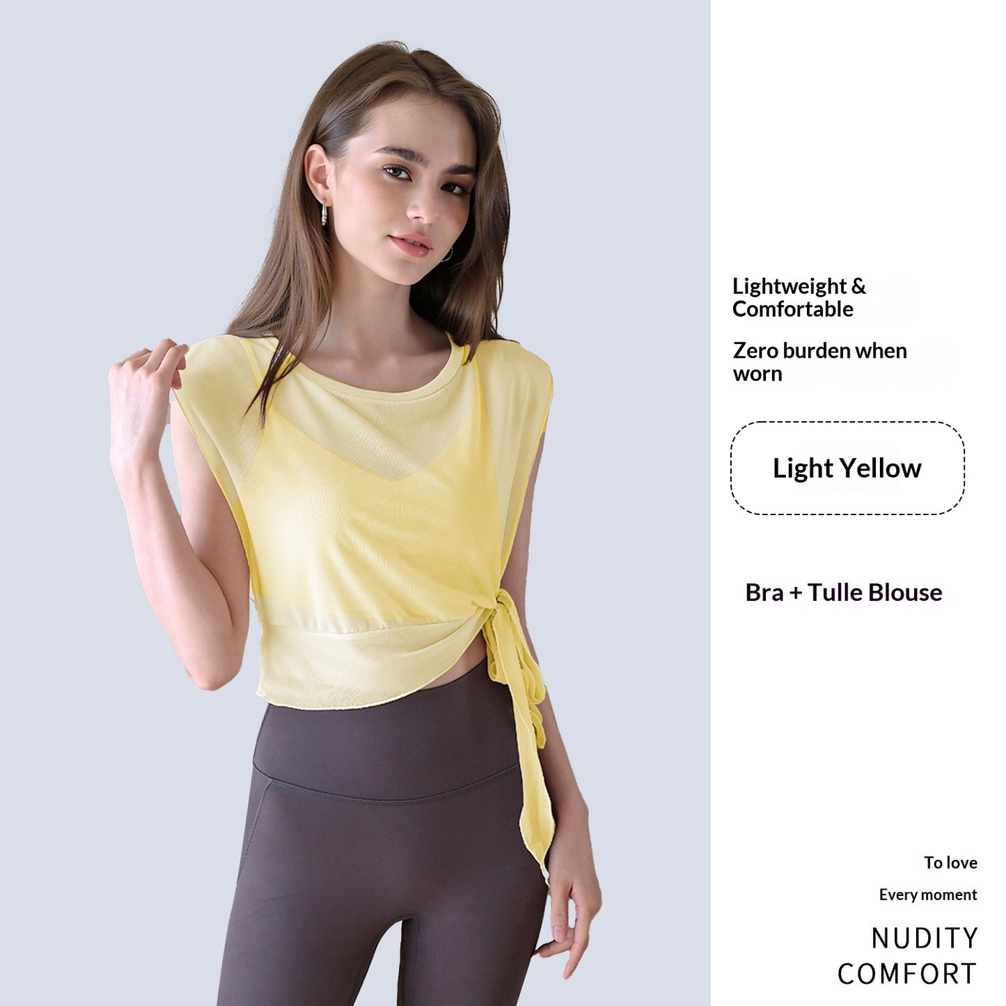 New Summer 2-Piece Yoga Outfit, Sports Short Sleeve Top With Built-in Bra Pads, Elegant Mesh Pilates Fitness Top