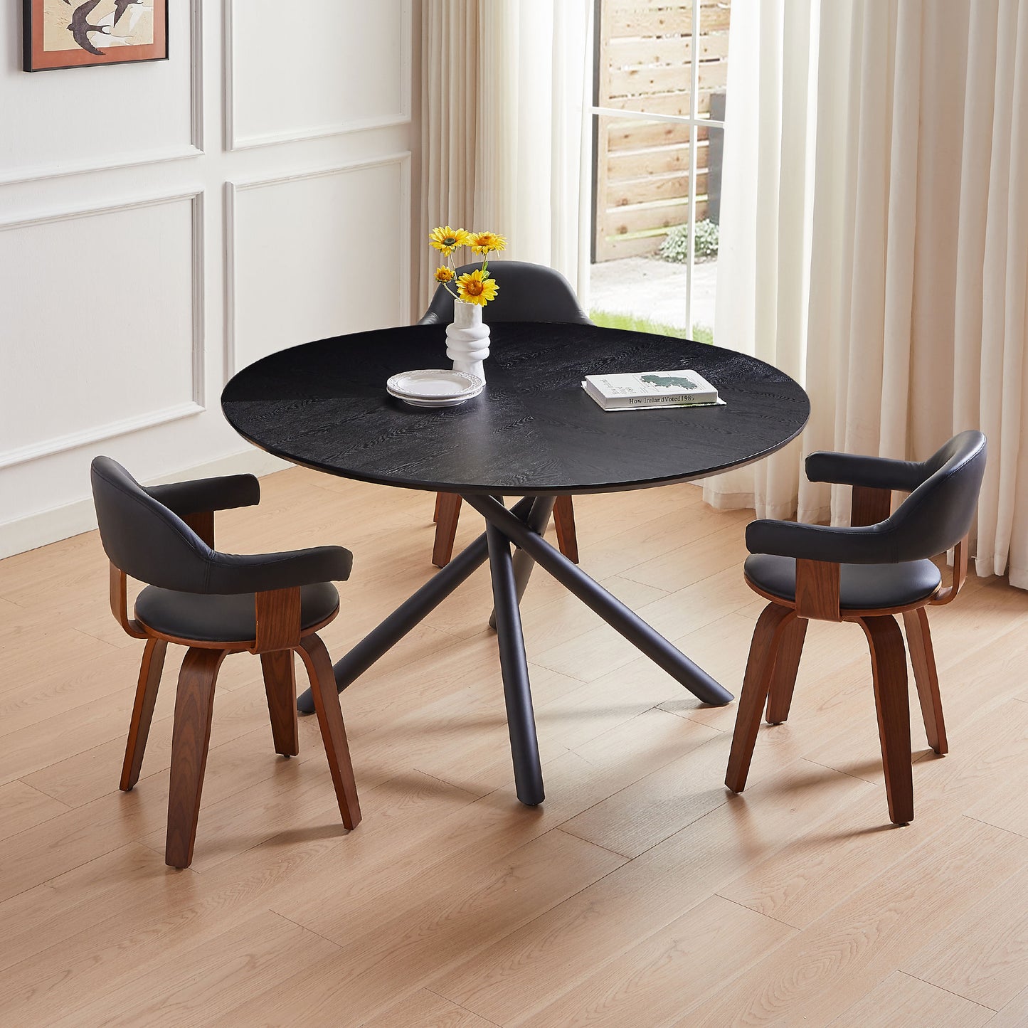 53.14   Round MDF Coffee Table End Table Short Leisure Tea Table Cross Legs Metal Base, Easy To Assemble,BLACK