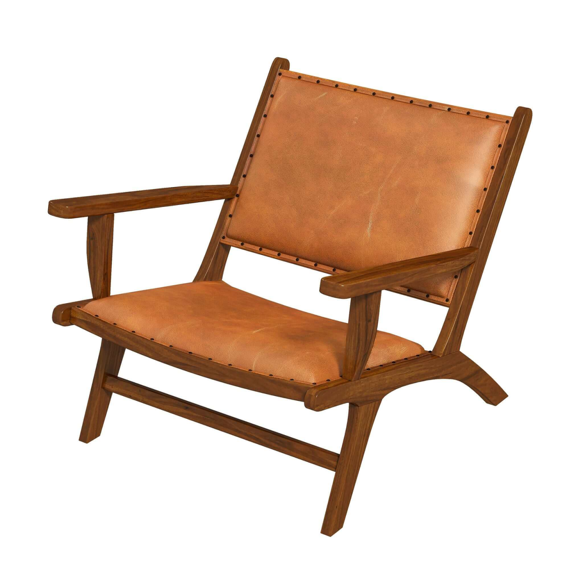Daniel Mid-Century Modern Leather Arm Chair With Walnut-Finished Legs, Tan, Genuine Leather, 25  H X 26  W X 28  D For Living Room Bedroom Waiting Room