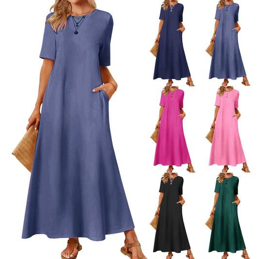 Women's Fashion Round Neck Short Sleeves Dress