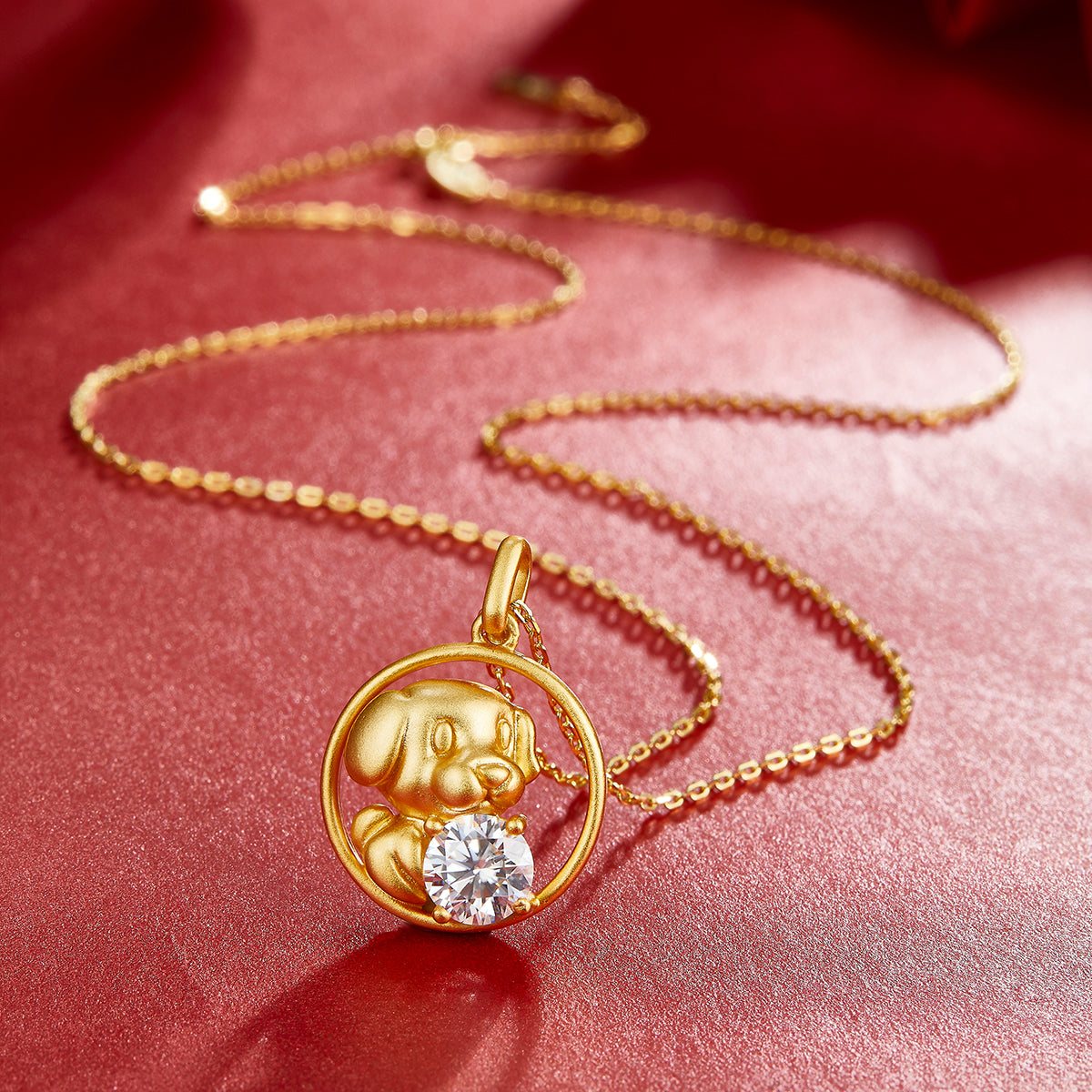 S925 Sterling Silver Gold Plated 1ct Moissanite Chinese Zodiac Pendant Necklace 5.2g Benmingnian Gift GRA Certified Gift Box