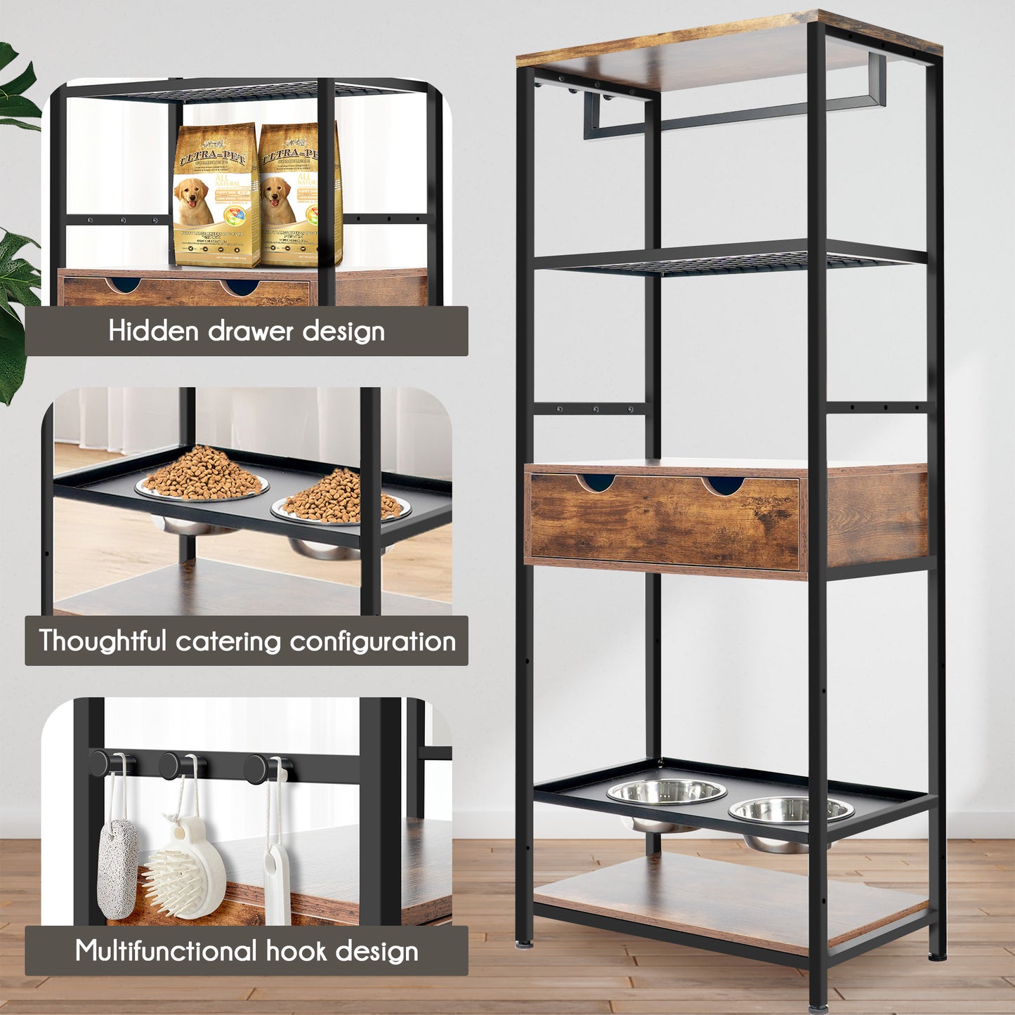 Dog Feeding Station,3 Height Adjustable Raised Dog Bowls, Dog Feeder Station For Large Medium Dogs Cats, Dog Storage With Shelves.