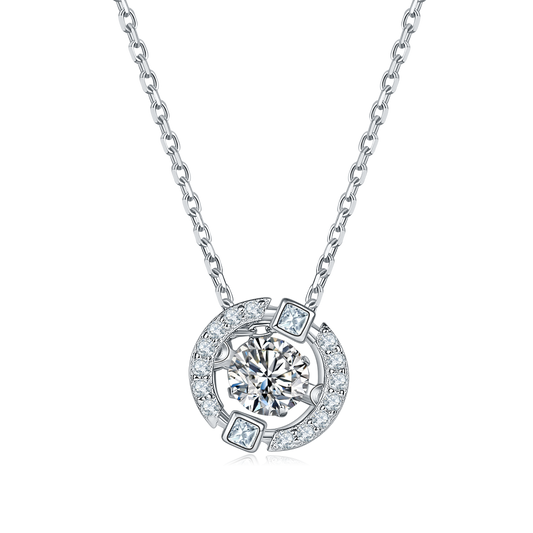 S925 Sterling Silver 0.5ct D Color VVS1 Moissanite Halo Necklace 45cm Platinum Plated Pave GRA Certified Gift Box
