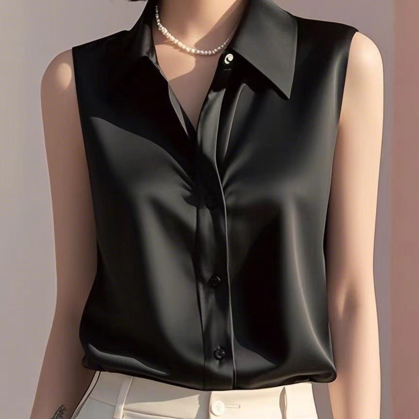 New Summer Korean-style Sleeveless Polo-neck Shirt