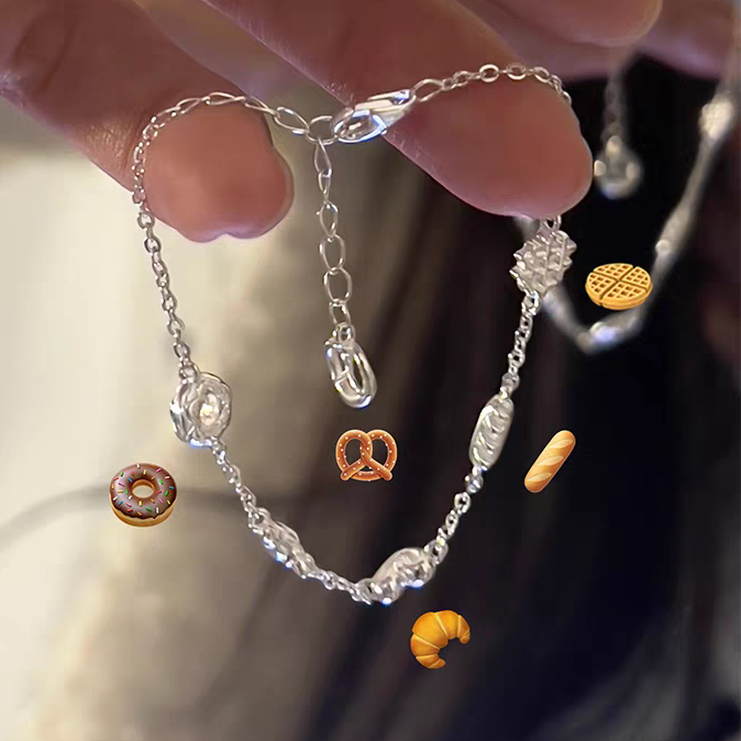 1pc 999 Sterling Silver Bakery Charm Bracelet, Cute Food Themed Style, Perfect For Daily Wear And Valentine's Gift