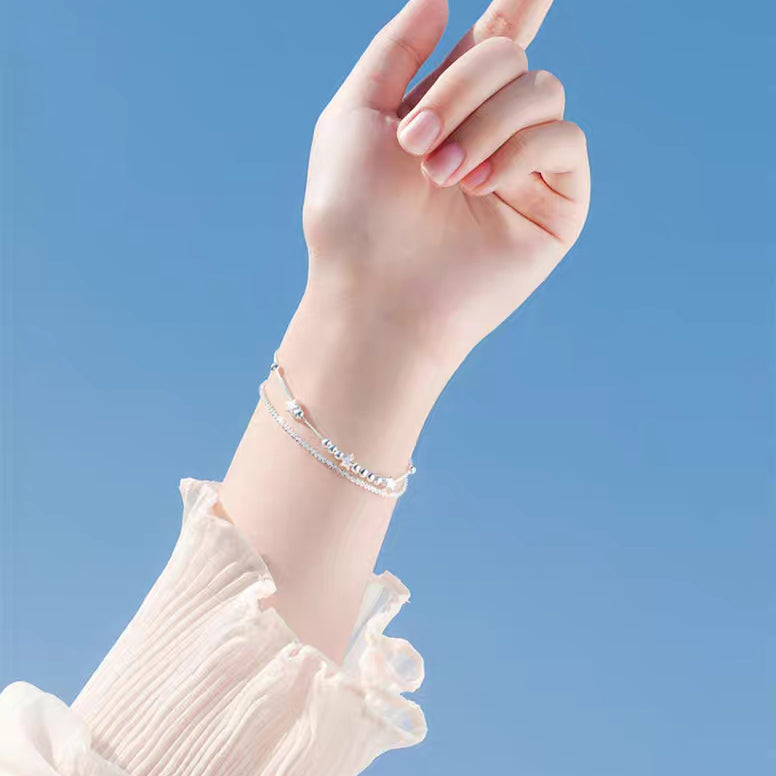 1pc 999 Sterling Silver Double-Layer Star & Crystal Bracelet, Delicate Luxurious Style, Perfect For Daily Wear And Valentine's Gift