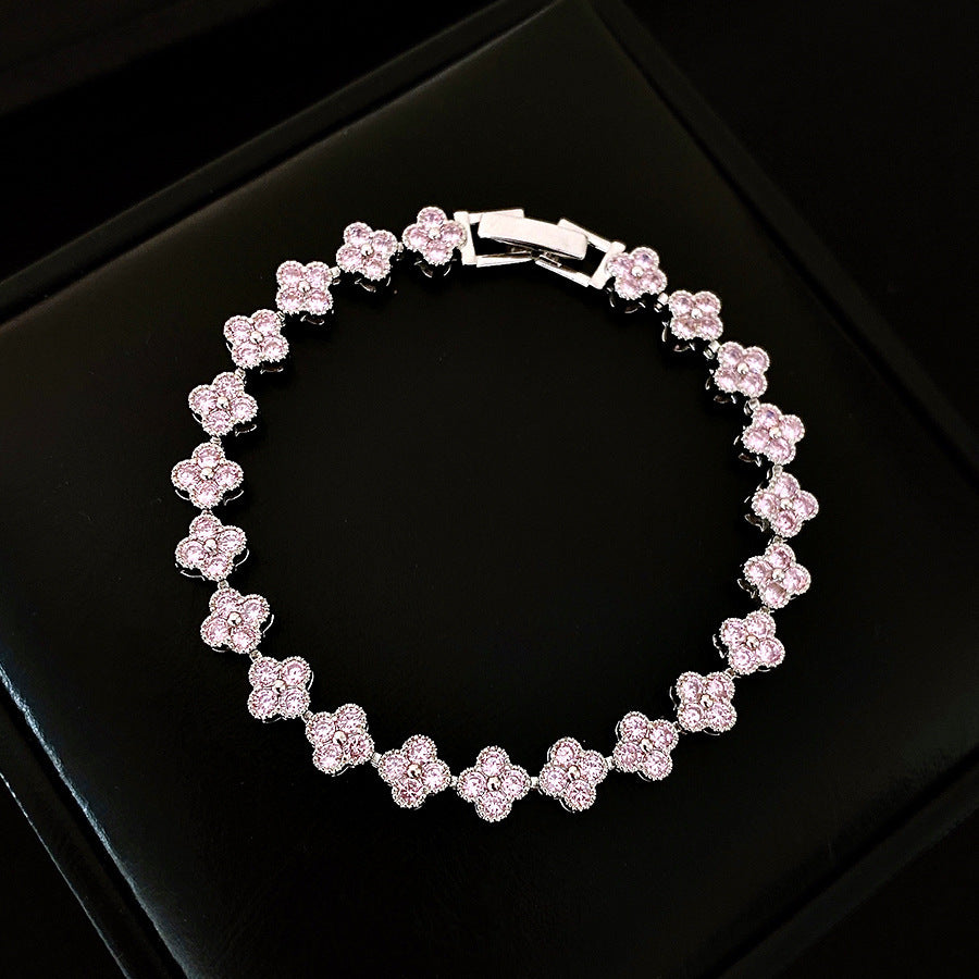 French Design Floral Buckle Zircon Bracelet Chic Exquisite Bangle Premium Flower Snap Fashion Wrist Accessory