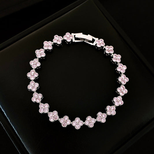 French Design Floral Buckle Zircon Bracelet Chic Exquisite Bangle Premium Flower Snap Fashion Wrist Accessory
