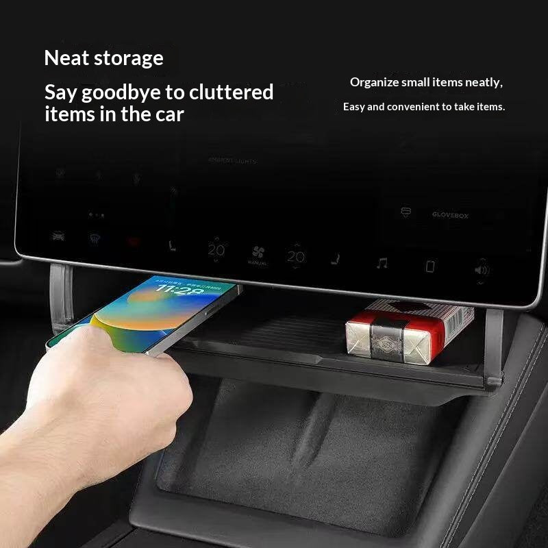 Retractable Storage Compartment For Car Accessories Under The Central Control Screen