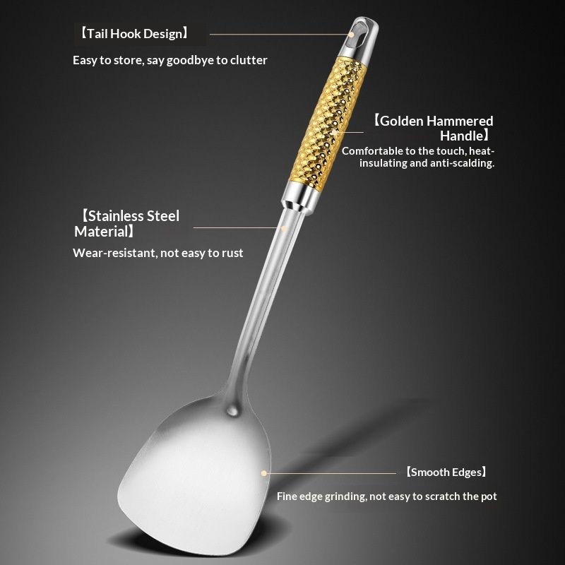 Stainless Steel Hammered-Surface Kitchen Utensil Set With Spatula And Spoon