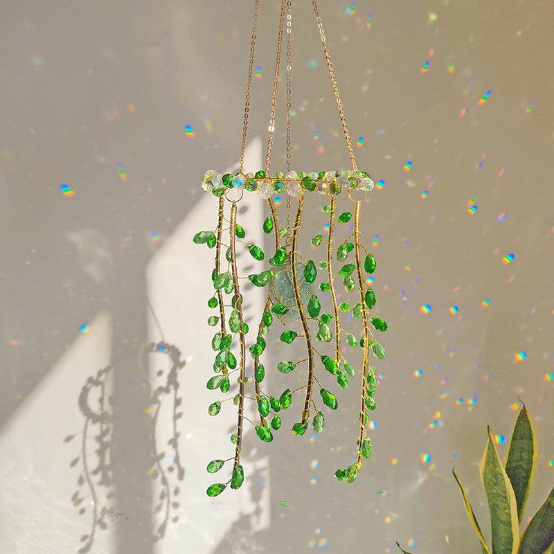 New Crystal Glass Green Willow Branch Hanging Ornament Home Decor Wind Chime