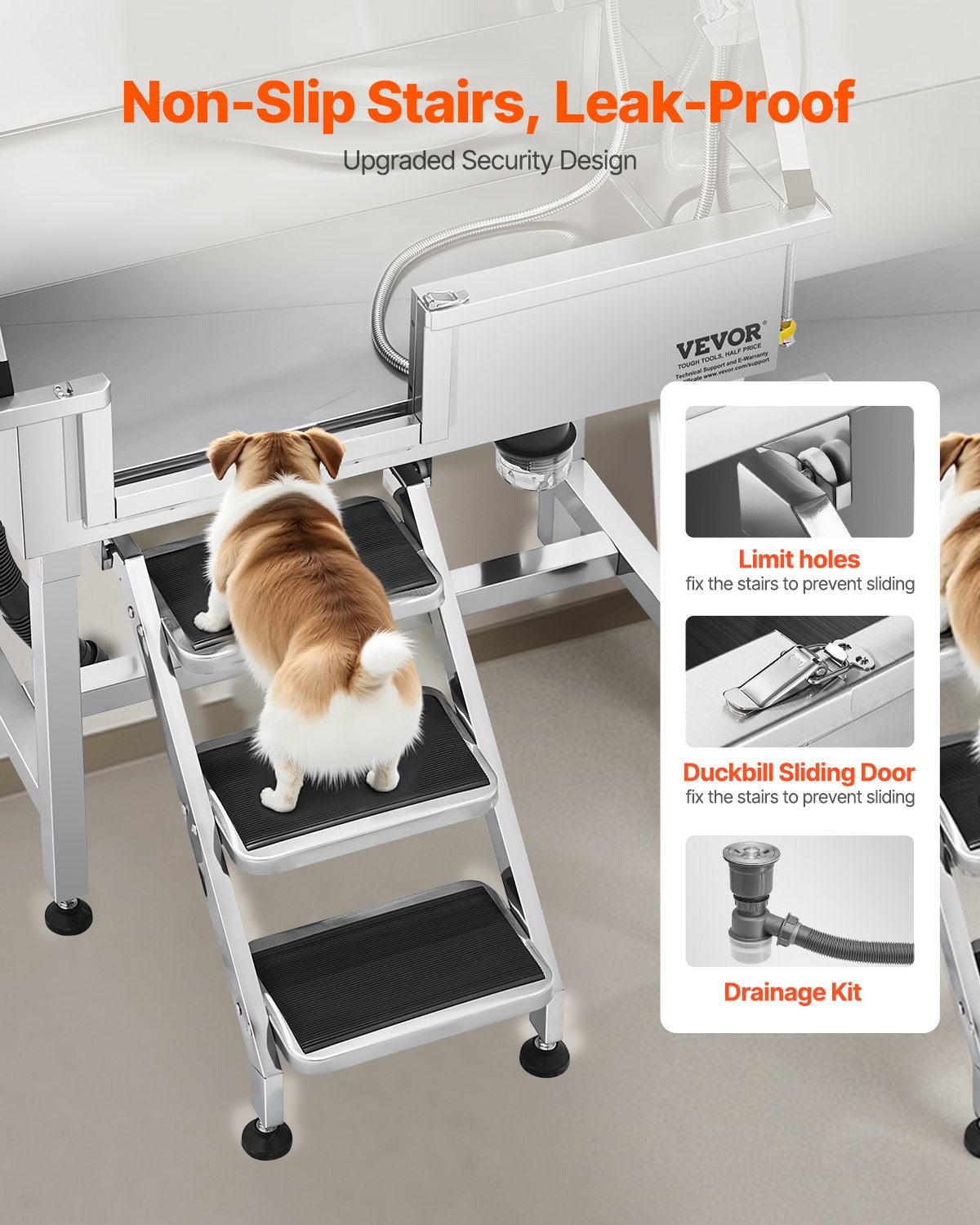 34" Dog Washing Station, Stainless Steel Pet Grooming Tub Bathtub, Professional Dog Wash Sink With Shower, Faucet, Soap Holder, Non-Slip Stairs Easy-Clean Design For Small Pets Cats (Left Door)