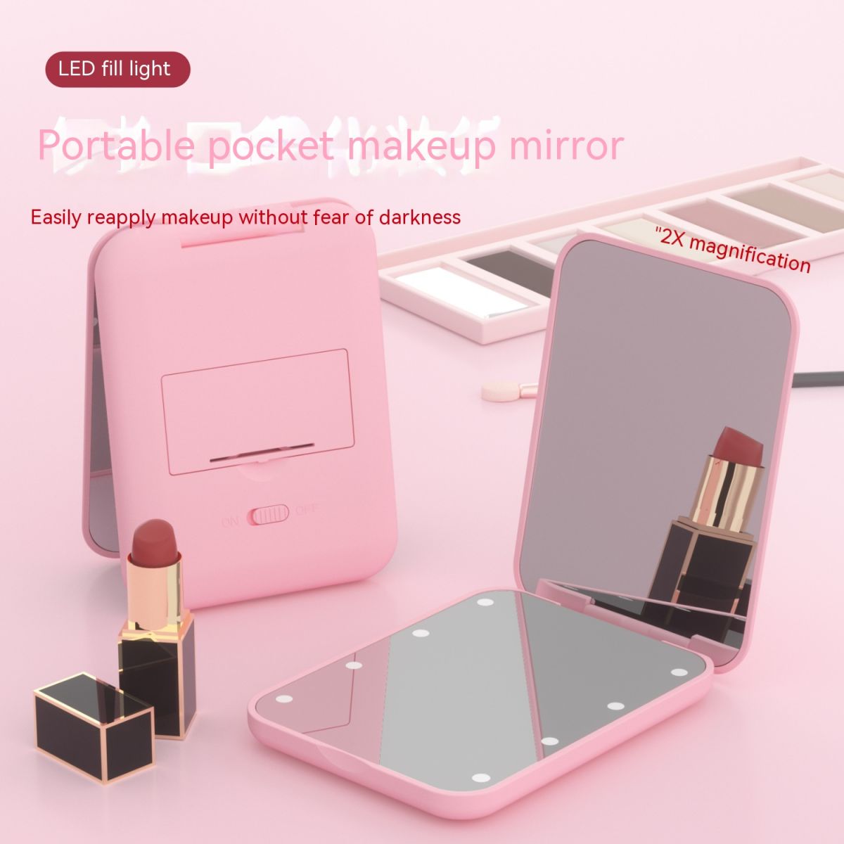 Portable Handheld Folding LED Light Makeup Mirror