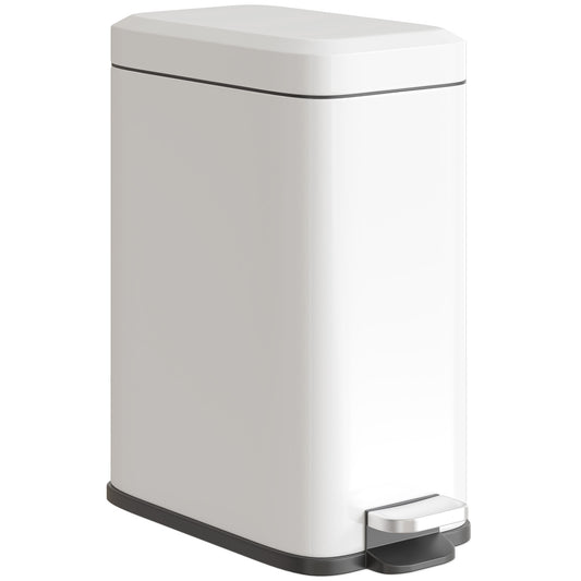 5L Rectangular Compact Bin Steel Body Removable Bucket Quiet-Close Lid W/ Pedal Lid Rubbish Trash Can Home Office Bedroom Bathroom Living Room Garbage Tidy Clean White