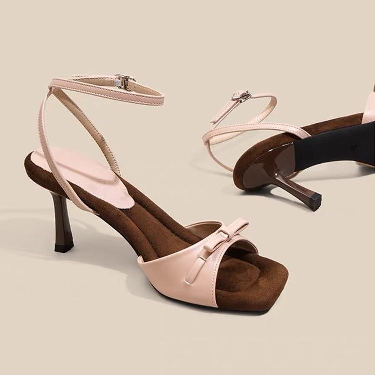 2026 New Women Bow One-Strap Wedge Heel Sandals, Luxury Chic Square Toe Summer Sandals
