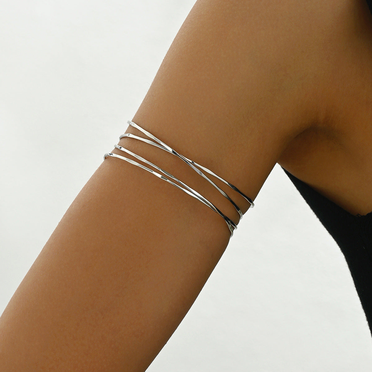 Ins Minimalist Niche Japanese Korean Style Bangle For Women, Multi-Layer High-end Geometric Line Arm Cuff Bracelet, Versatile Daily Jewelry