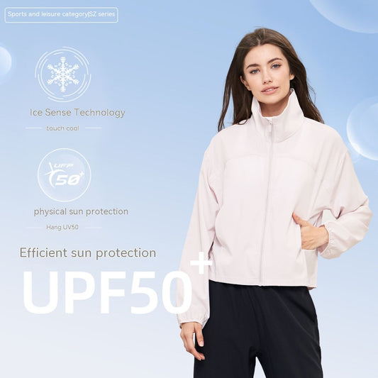 Cool Feeling Inner Bag Stand Collar Sun Protection Outdoor Leisure Sports UV Protection Loose Yoga Top