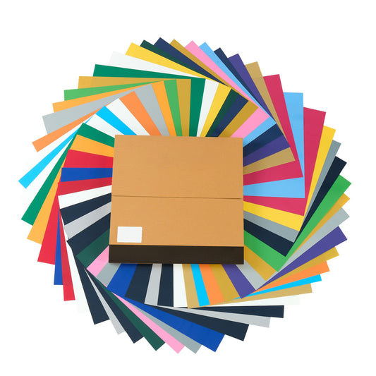 Heat Transfer Vinyl, 50 Pack, 12 X 12 In, Assorted Colors HTV Iron On Vinyl Bundle, Easy To Cut And Weed, With Accessories, Compatible With Cutting Machines, For Various Materials, T-shirts