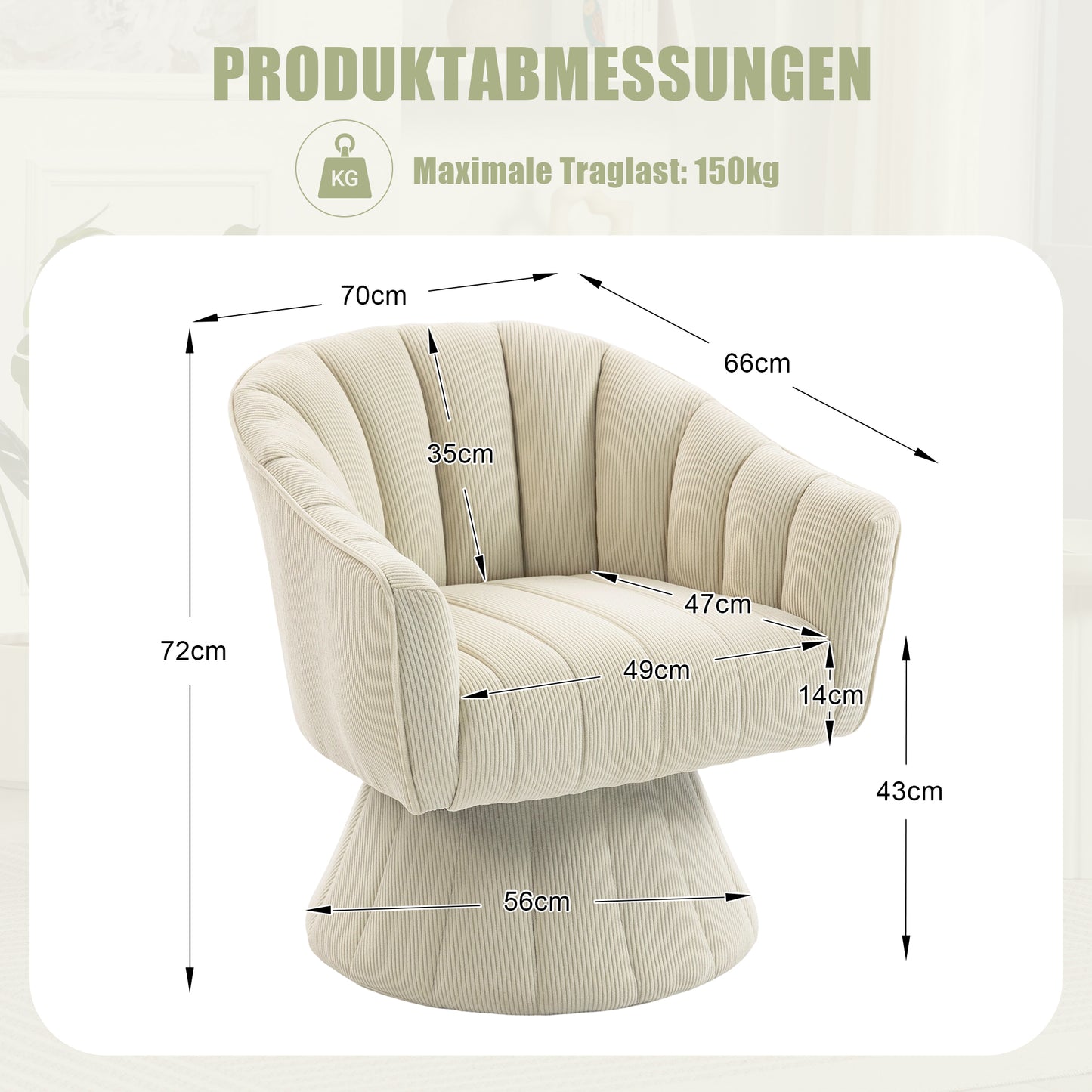 Elegant 360 Swivel Chair With Ergonomically Shaped Seat And Back Upholstery, Enveloping Armrests As Well As A Modern Design And Stable Base - Ideal For The Office, Living Room Or Home Office.