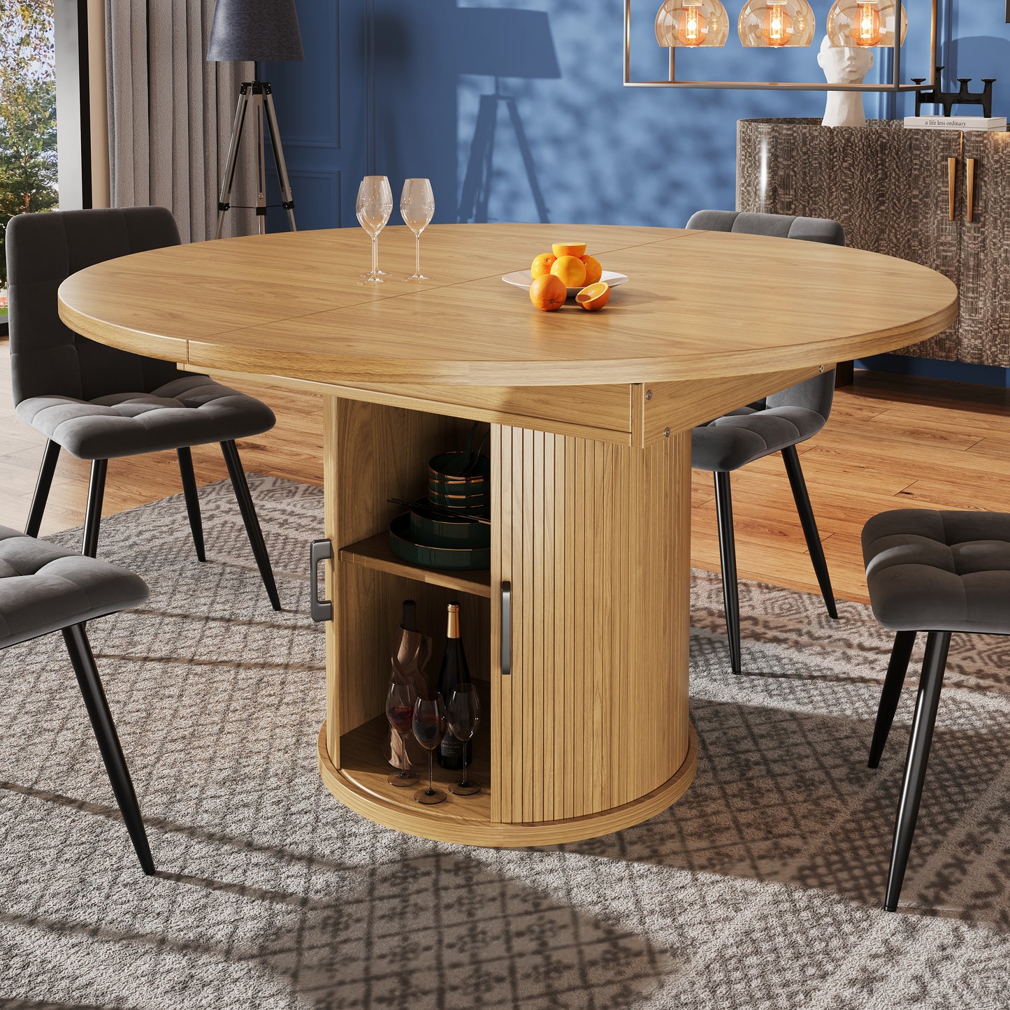 Extendable Dining Table, Dining Room Table, Kitchen Table, Balcony Table, Extendable Table Top Round Dining Table, Extends To Oval, 118-158 Cm, Seats Up To 6 People, Natural