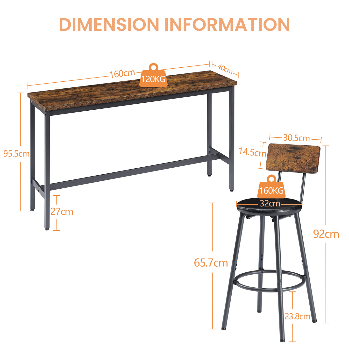 Long Bar Table With 3 PU Upholstered Bar Stools, Industrial Bar Table And Chairs For Kitchen, Breakfast Room, Living Room, Banquet Hall, Rustic Brown And Black