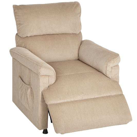 Corduroy Electric Massage Recliner - Brown
