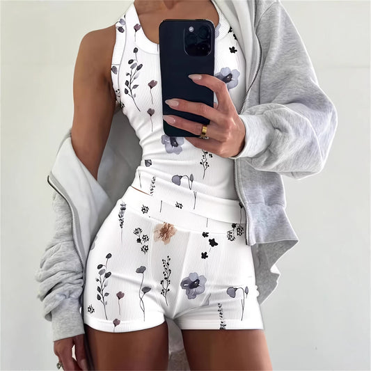 Womens Fashion Casual Vest And Shorts A Stylish And Versatile Two-piece Set With A Printed Design