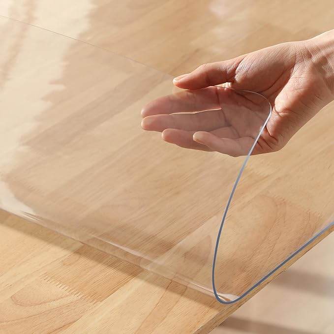 Clear Table Protector Mat -1.5mm Thickness Waterproof Heavy Duty PVC Table Cover For Dining Table & Kitchen