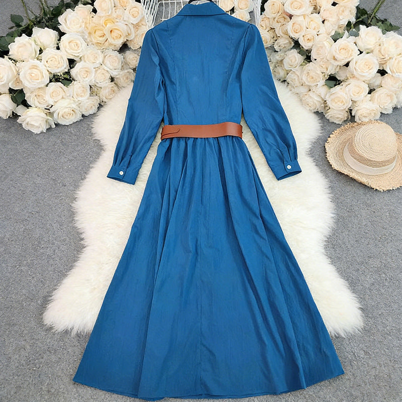 Womens Fashion Long-sleeve Vintage-style Midi Dress