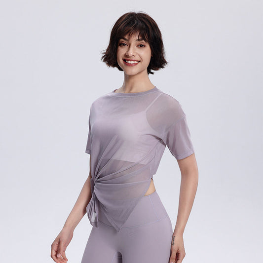 Summer Yoga Short Sleeve Women's Mesh Side Slit