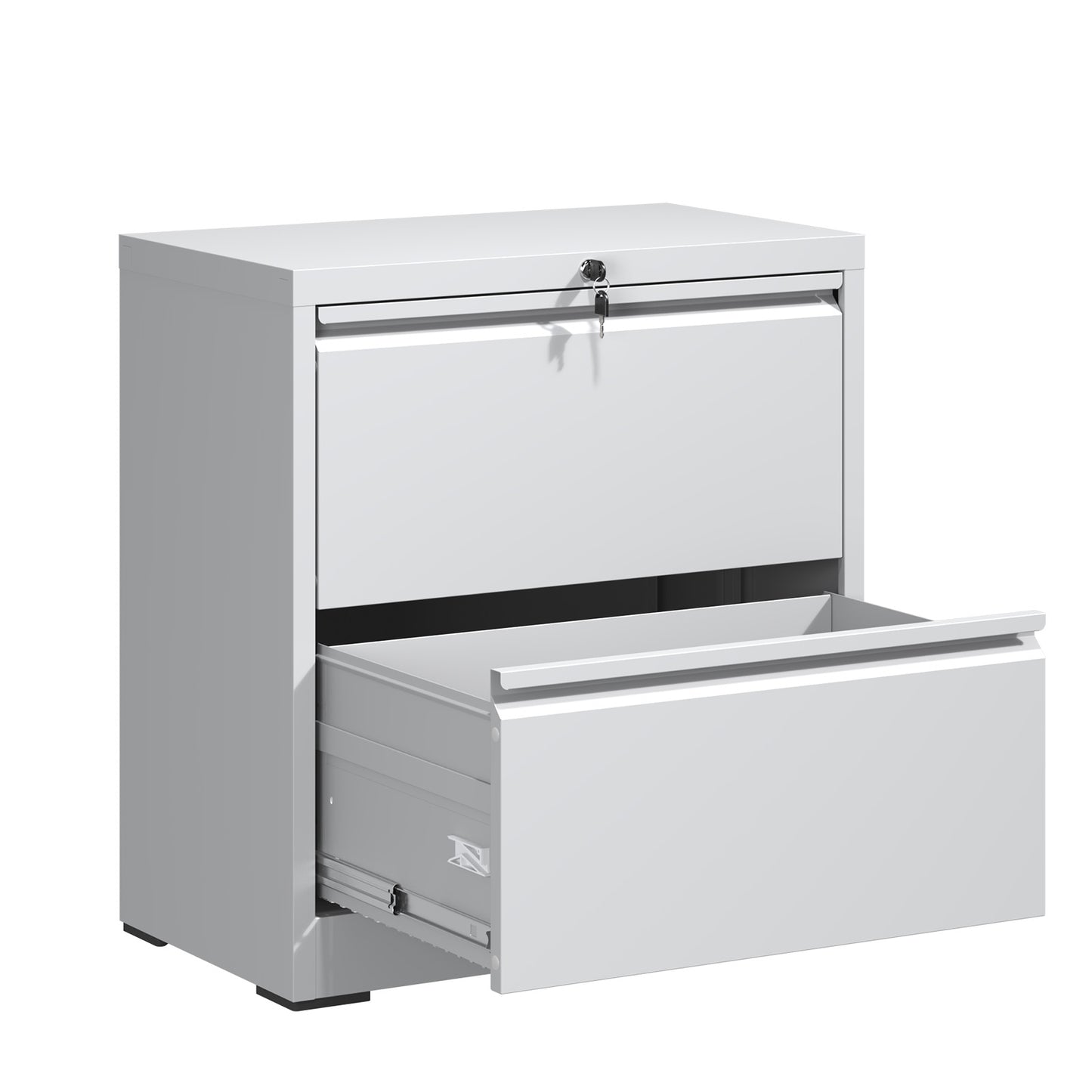2 Drawer Lateral File Cabinet With Lock, Metal Lateral Filing Cabinet For Home Office, Steel Wide Horizontal Filing Cabinets For Letter Legal A4 F4 Hanging Files  White