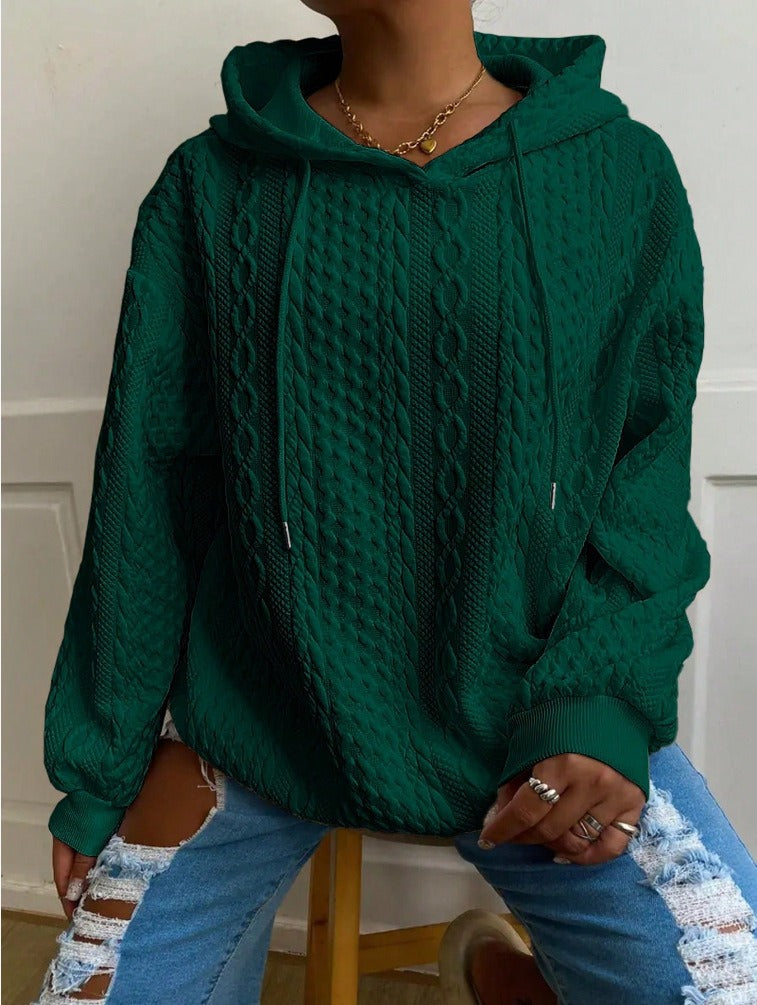 Casual Jacquard Oversized Hooded Long Sleeve Fashion Sweatshirt For Women