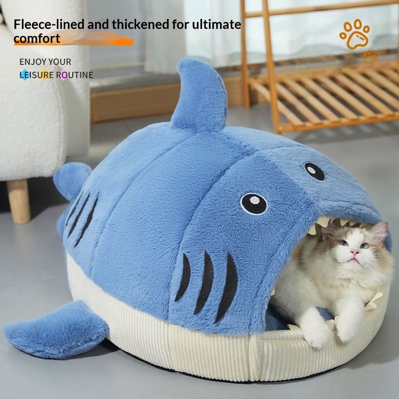 Cute Shark Cat Bed Dog Bed Plush Toy Pet Warm Nest