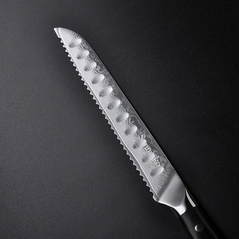 Sunnecko Serrated Bread Knife 8 Inch Damascus Steel Kitchen Sandwich Knife