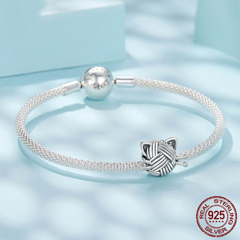 S925 Sterling Silver Cat Wool Beaded Diy Accessories
