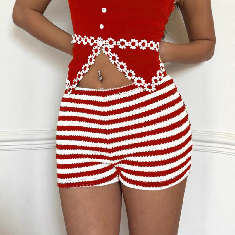 European And American Women's Pants  Cross-Border Spring And Summer New Fashion Striped Low-Waist High-Elastic Women's Shorts