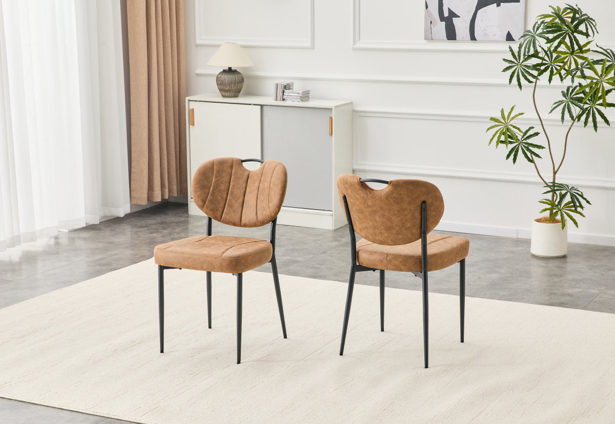 Dining Chairs Set Of 2, Comfort-Touch Tech Fabric Upholstered Dining Room Chairs, High-Resilience Sponge Padding, Metal Legs With Spray Coating Finish  Light Brown, Set Of 2