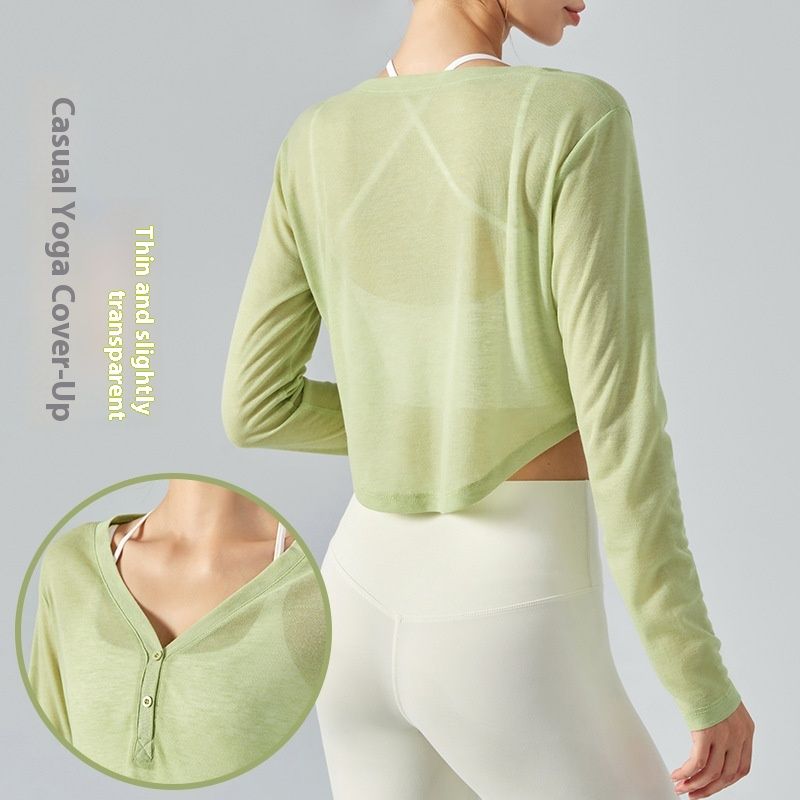 Loose V-neck Yoga Blouse Long Sleeve T-shirt Casual Draping Effect