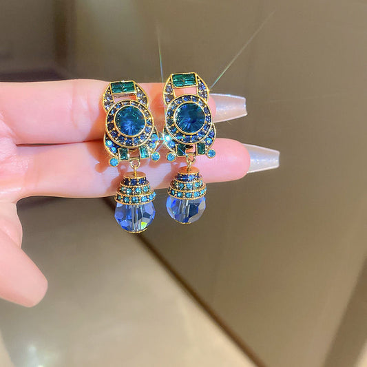 Office Wear Retro Rhinestone Earrings Women S925 Silver Post Rhombus Tassel Elegant