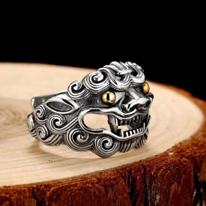 1pcs 925 Sterling Silver Retro Pixiu Statement Ring, Lucky Ethnic Style, Ideal For Birthdays & Men's Feng Shui Gifts