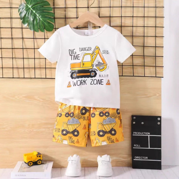 Summer New Korean-style Boys Dinosaur Cartoon Print Set