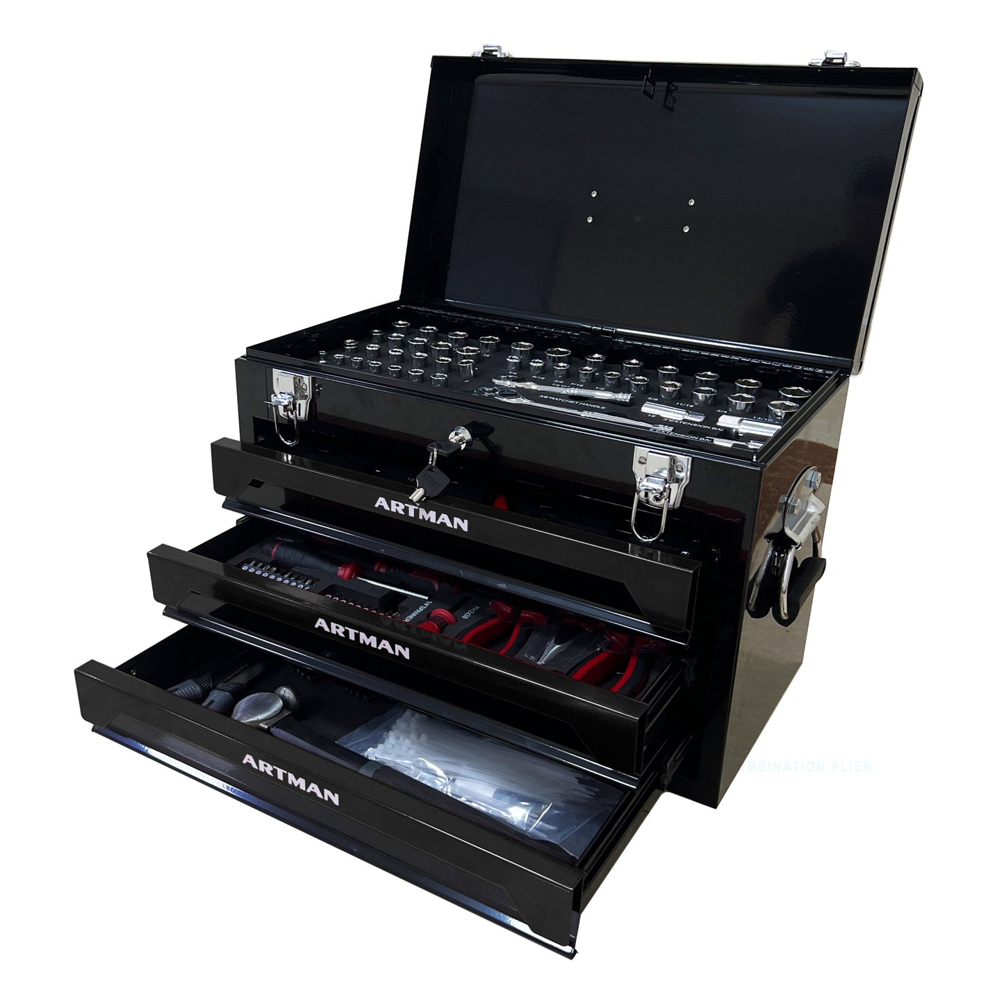 20in Portable Three-layer Clay Box, Four-tier Tools, Metal Latches, Top Cargo Space And Other Accessories. They Are Suitable For Garages, Apartments Or Work Tables.