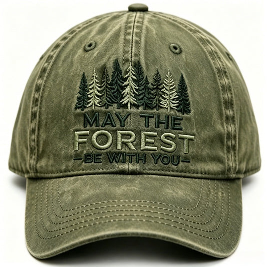 Water-washed, Distressed Forest-themed Embroidered Outdoor Casual Baseball Cap