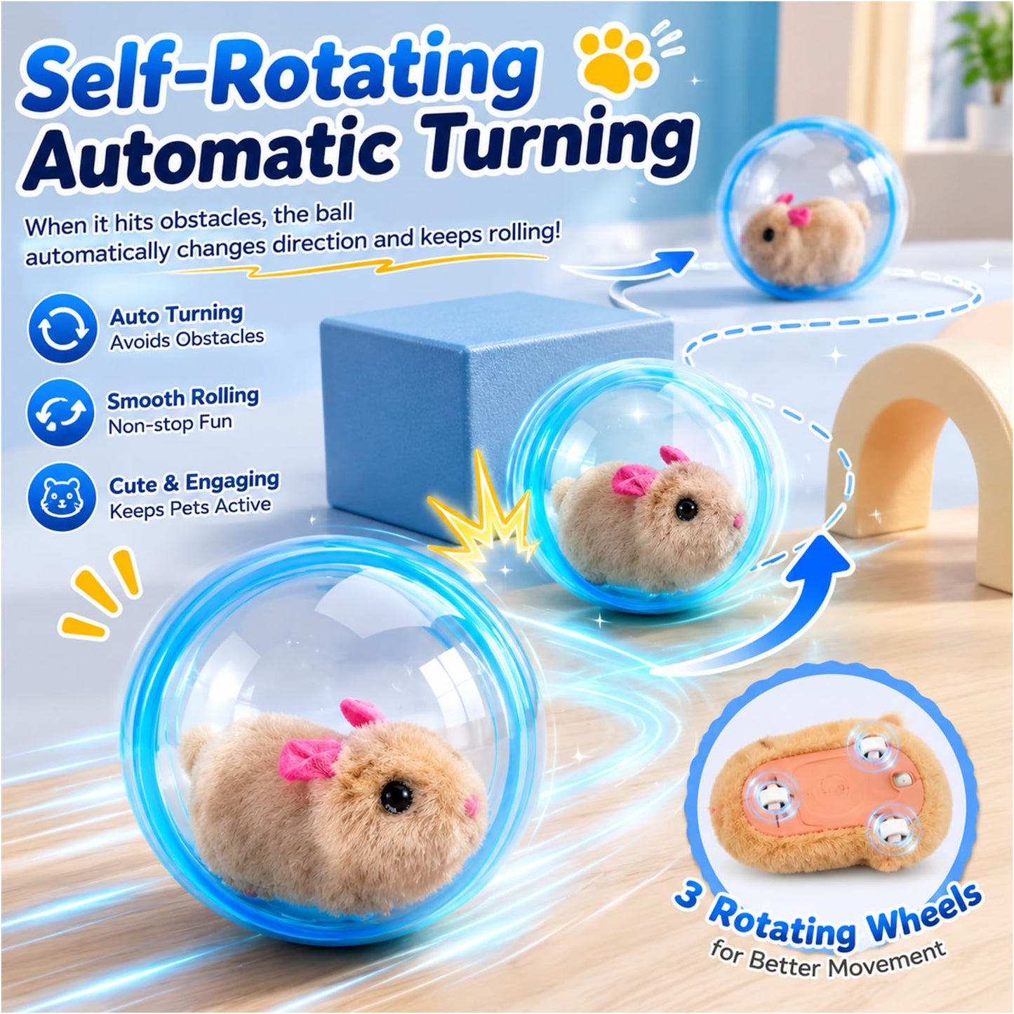 2026 New Self-Rolling Interactive Cat Ball Realistic Animal Automatic Moving Rolling Cat Ball  Rolling Spin Moving Cat Ball Indoor Interactive Pet Ball For Cats Dogs Chasing