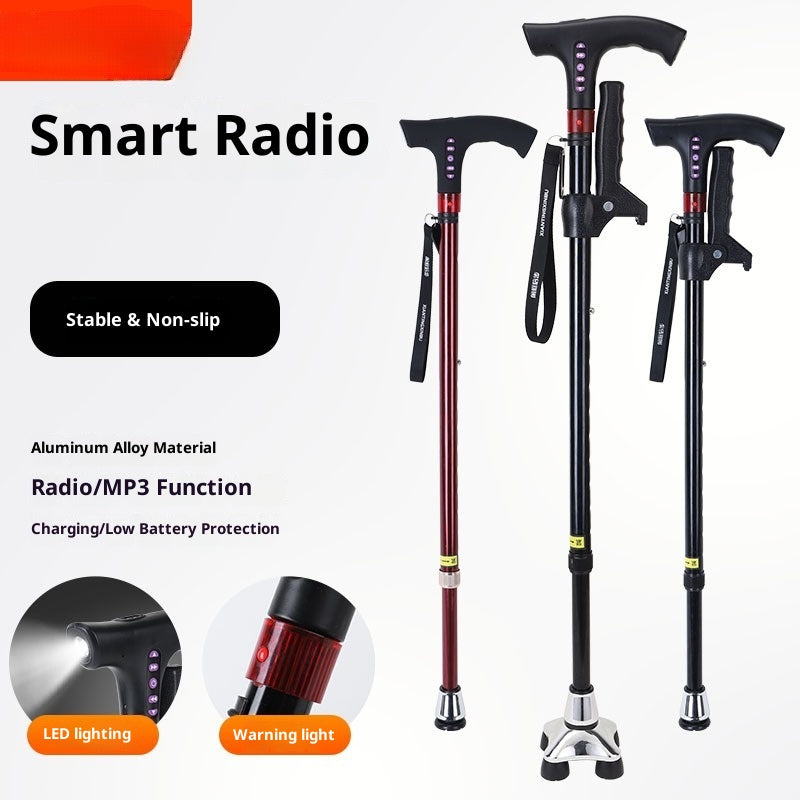 Multifunctional Smart Radio Anti-skid Telescopic Walking Stick For The Elderly