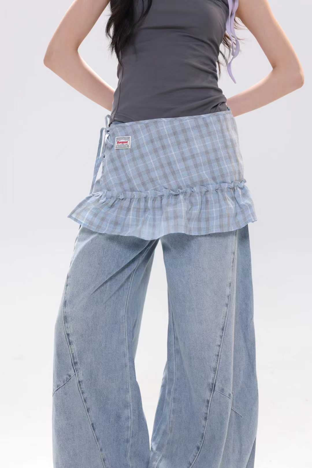 Korean-style Preppy Plaid Skirt With A Ruffled Hem And A-line Tiered Design